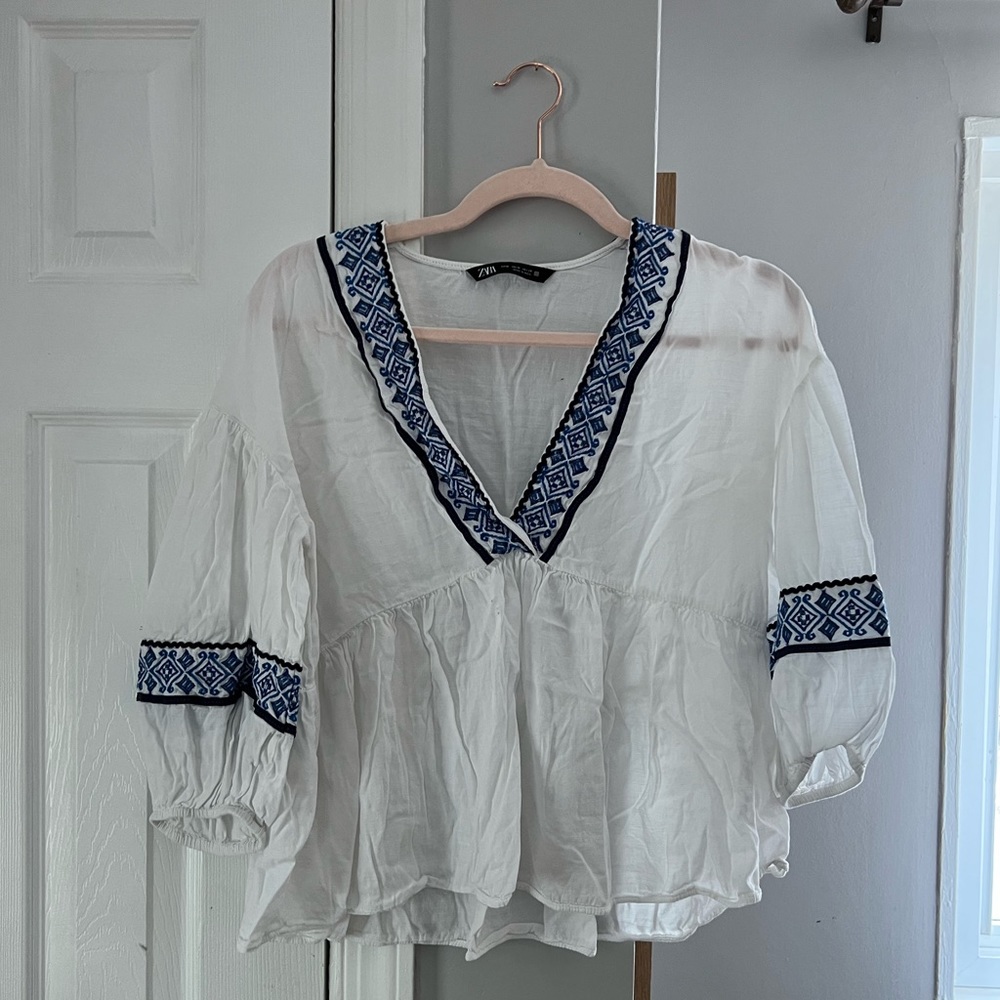 Zara Embroidered Peasant Blouse